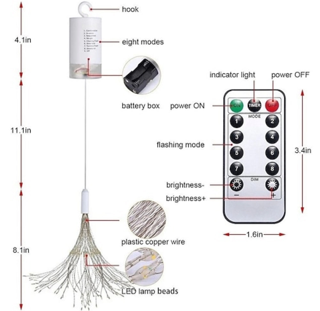Hanging firework Multi coloured light ornament. Battery operated use inside or outside.