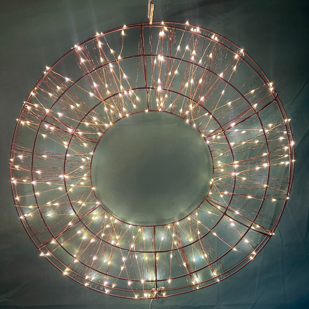 3D Circle Metal Brown Wreath with 300 LEDs