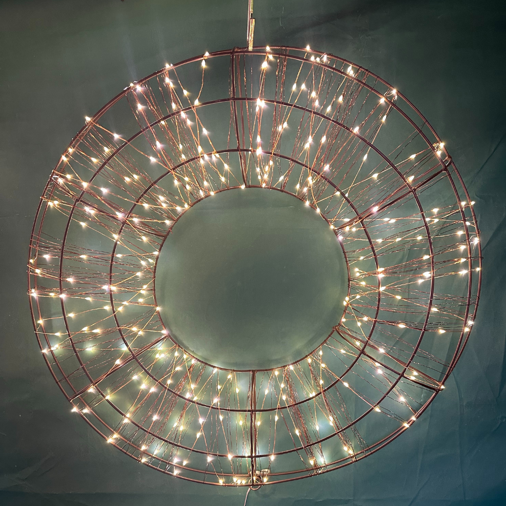 3D Circle Metal Brown Wreath with 300 LEDs