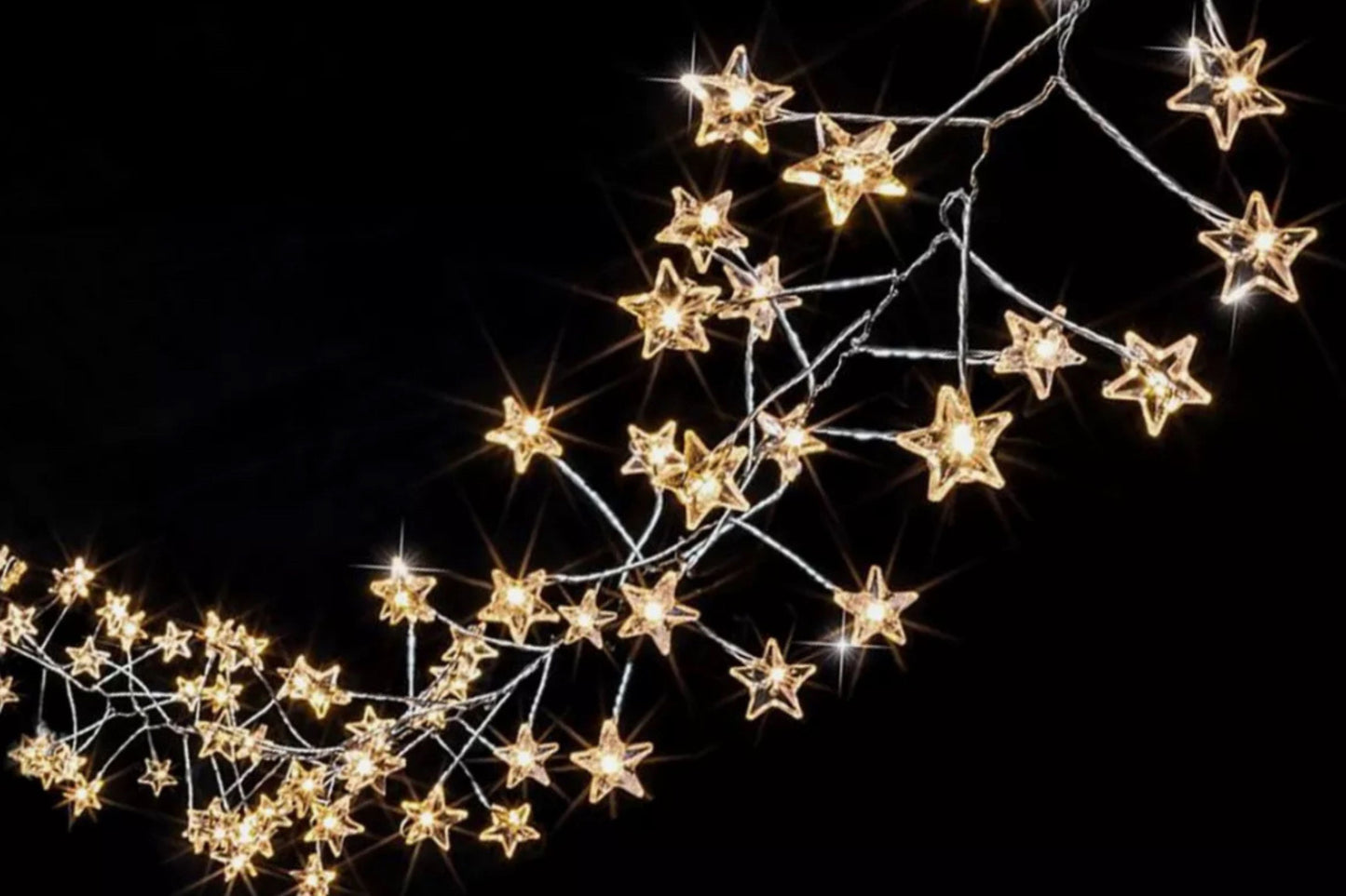 2.2m Warm white 200 LED STAR cluster lights with silver wire