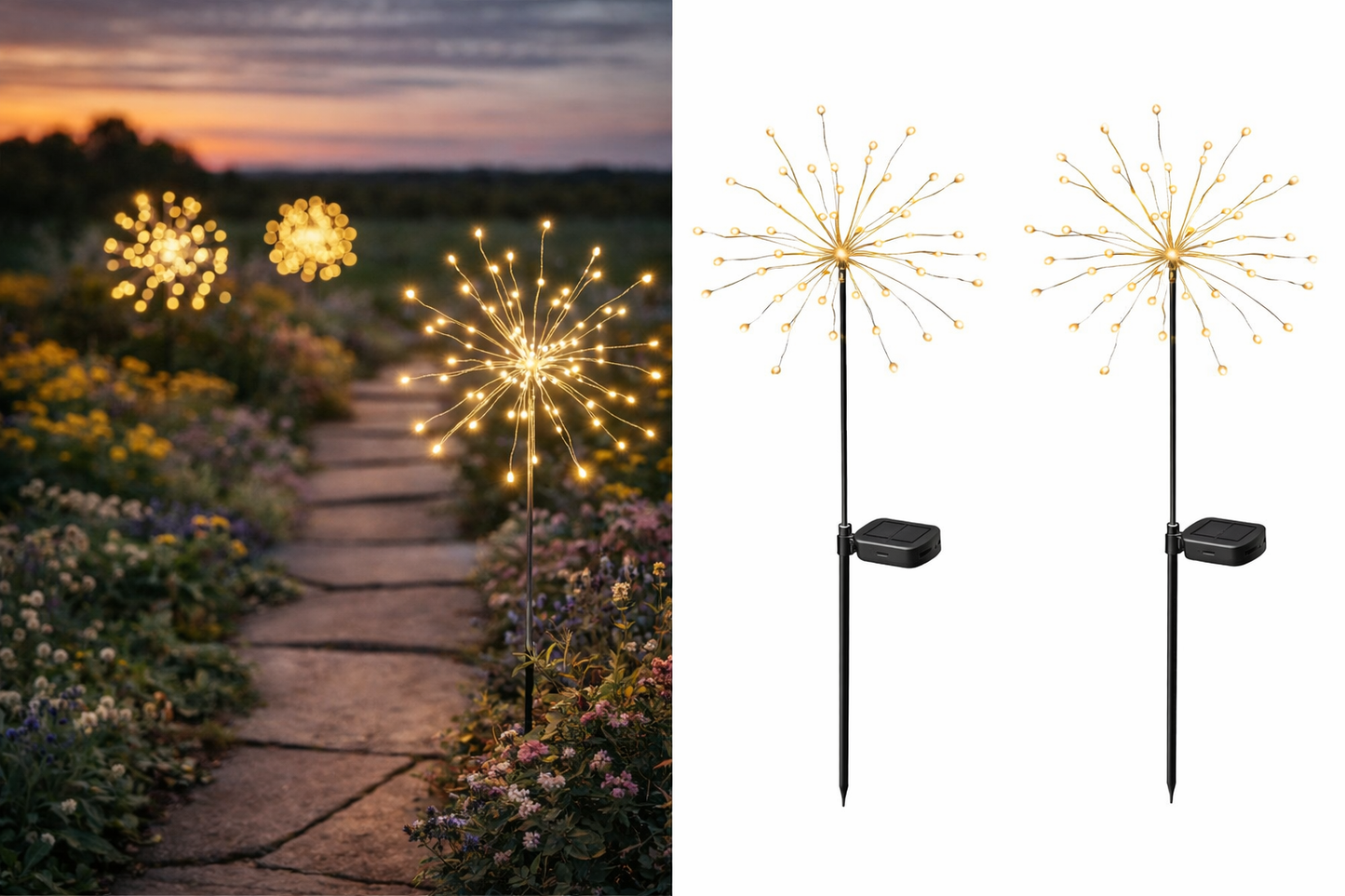 BIG Warm white Firework solar garden stake lights (1 per pack)