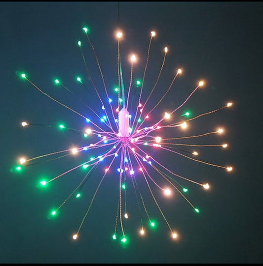 Hanging firework Multi coloured light ornament. Battery operated use inside or outside.