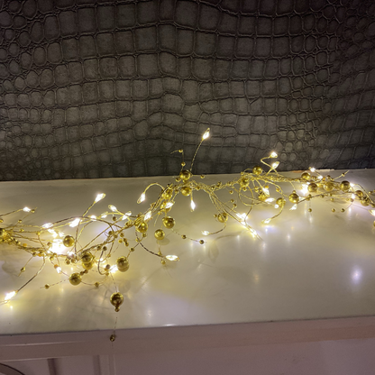 1.5m Warm white 200 LED Pearl chain cluster lights gold wire