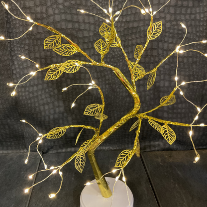 Gold leaf LED Tree with Lights up 20 Inches Tree. USB & Battery Operated