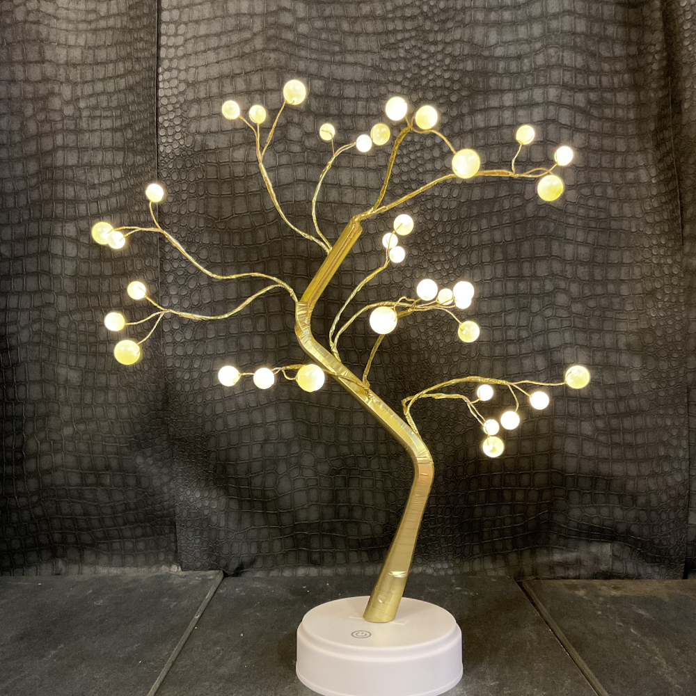 Gold with pearl balls LED Tree with Lights up 20 Inches Tree. USB & Battery Operated
