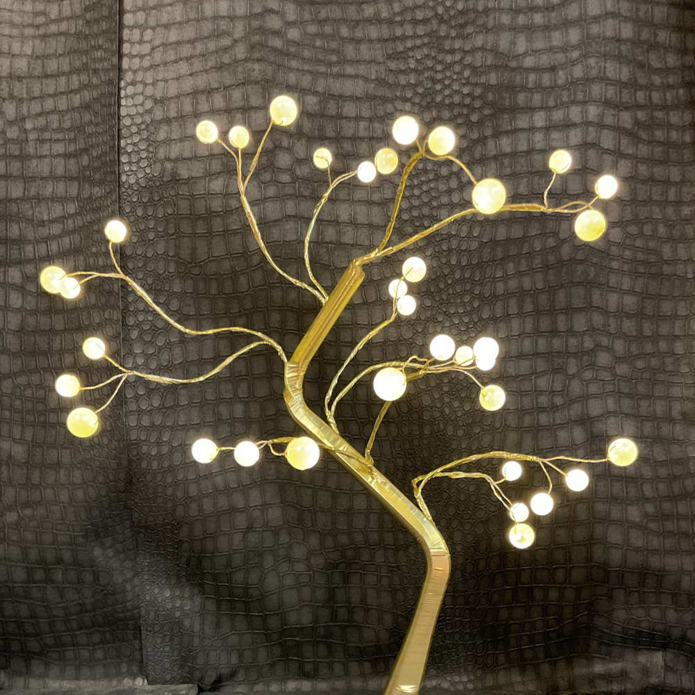 Gold with pearl balls LED Tree with Lights up 20 Inches Tree. USB & Battery Operated