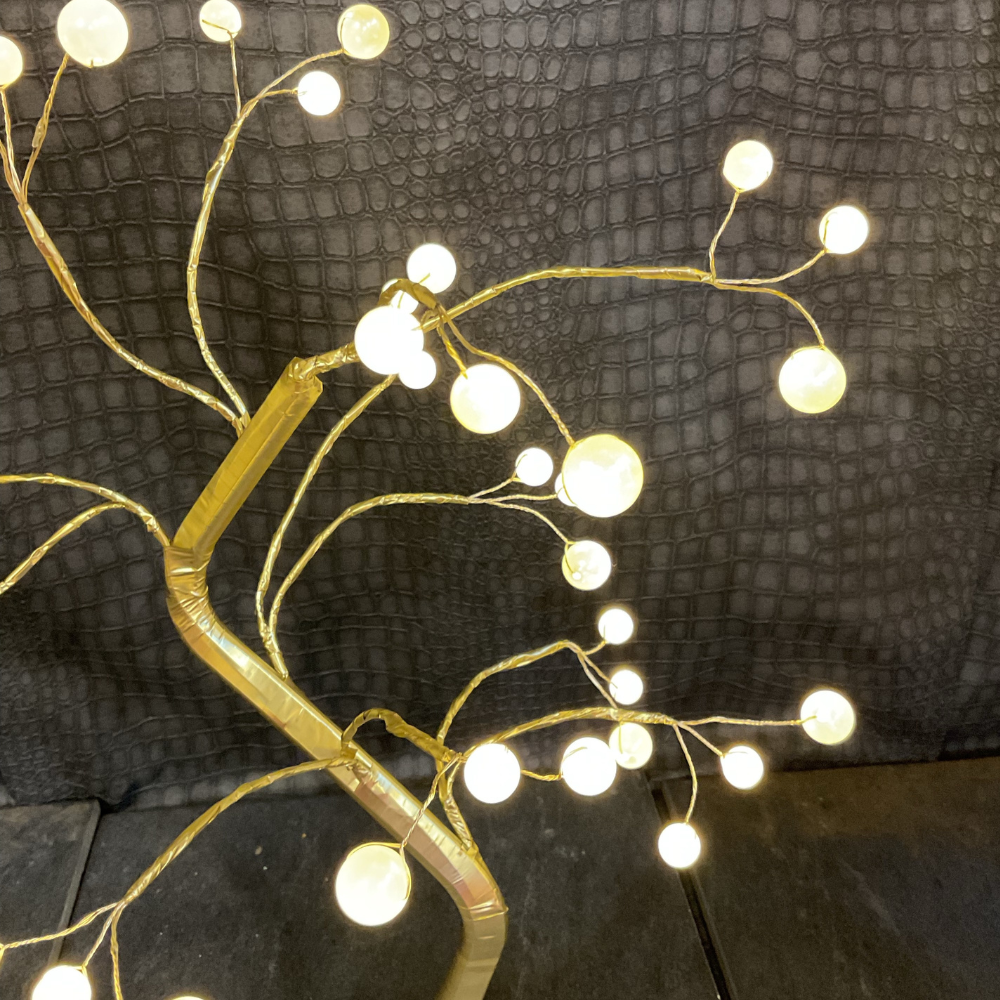 Gold with pearl balls LED Tree with Lights up 20 Inches Tree. USB & Battery Operated