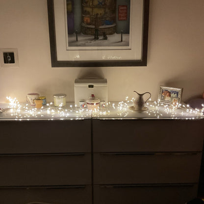 200 LED warm white Christmas star lights on furniture