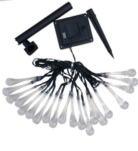 Load image into Gallery viewer, 20 LED warm white waterdrop fairy outdoor solar string lights.
