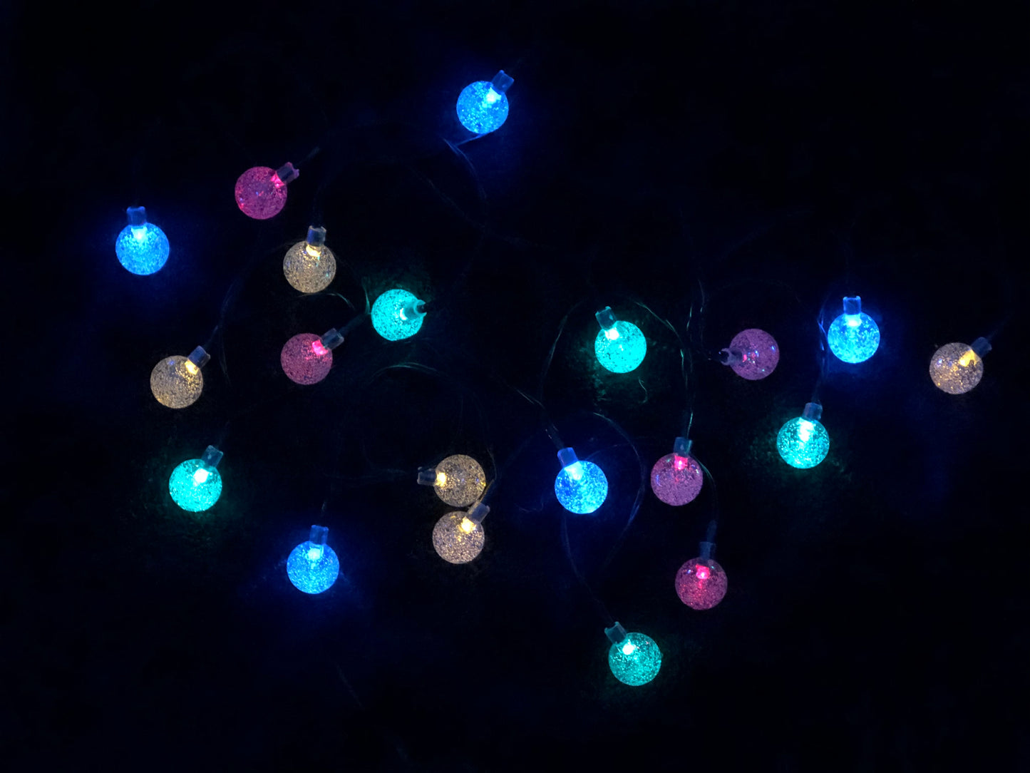 20 LED multi coloured globe fairy solar string outdoor lights.