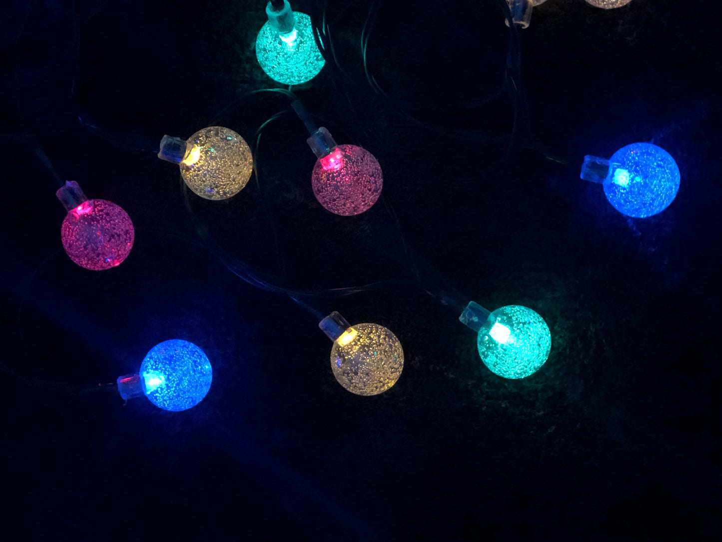 20 LED multi coloured globe fairy solar string outdoor lights.