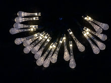 Load image into Gallery viewer, 20 LED warm white waterdrop fairy outdoor solar string lights.
