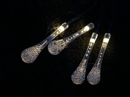 20 LED warm white waterdrop fairy outdoor solar string lights.