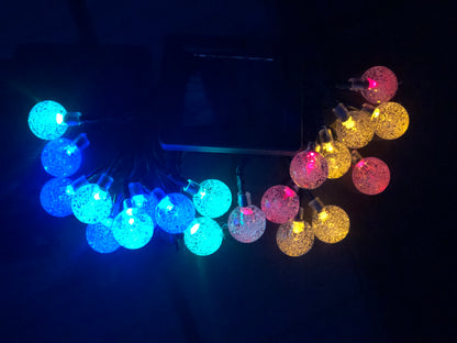 20 LED multi coloured globe fairy solar string outdoor lights.