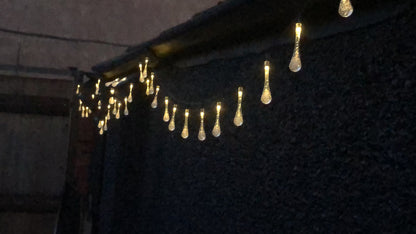 20 LED warm white waterdrop fairy outdoor solar string lights.