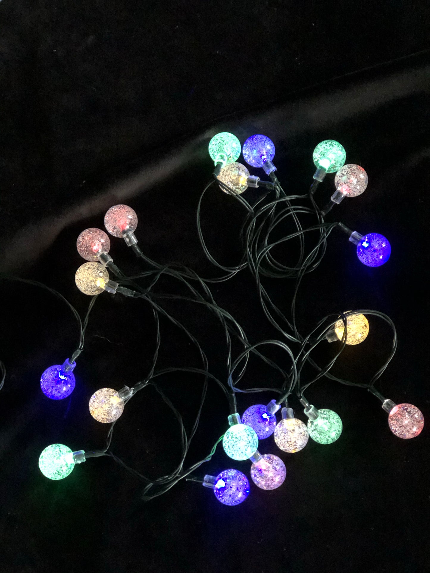 20 LED multi coloured globe fairy solar string outdoor lights.