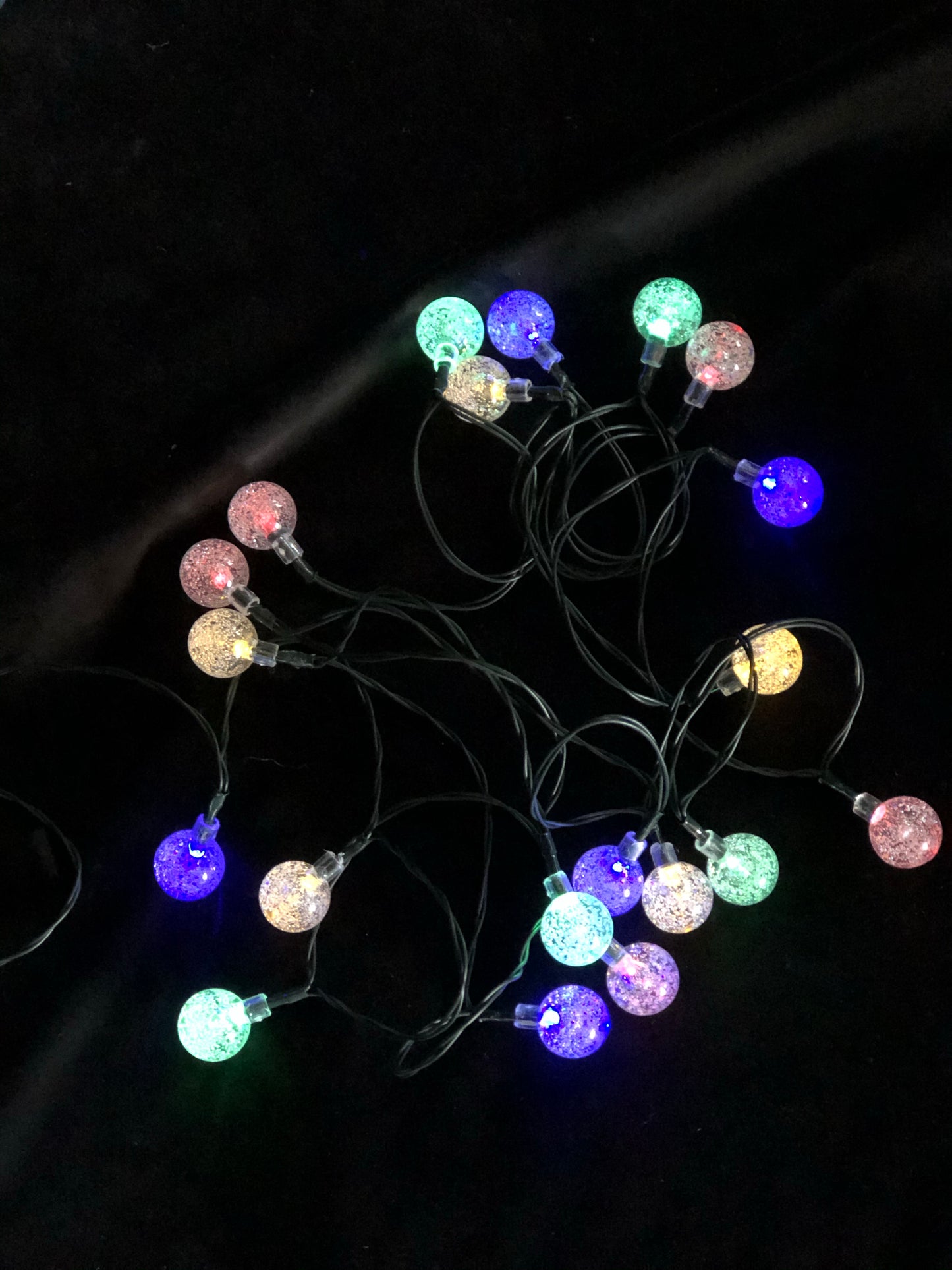 20 LED multi coloured globe fairy solar string outdoor lights.